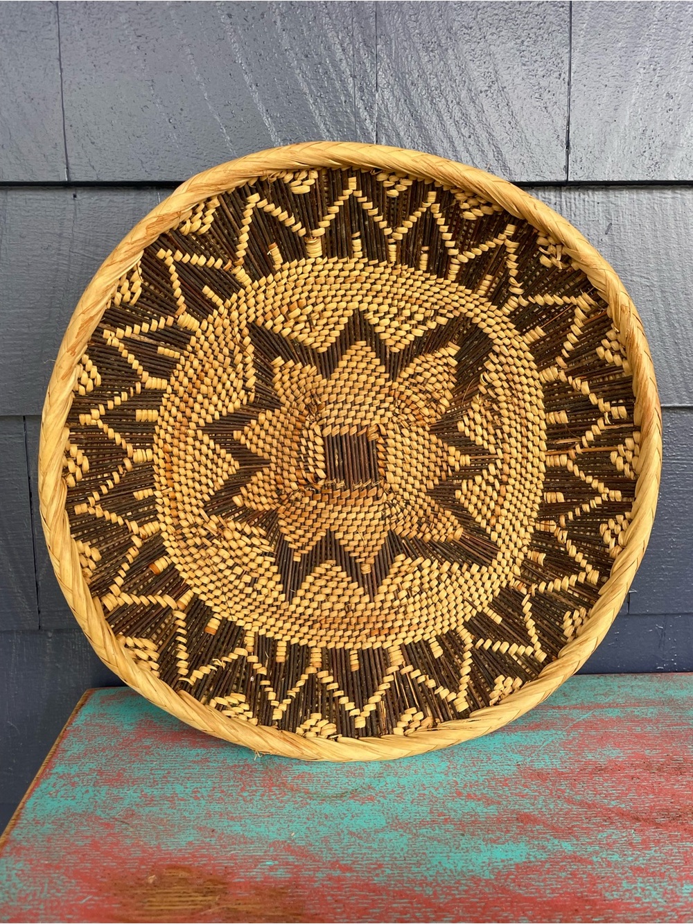 Vintage Handwoven Shallow Basket - can be decorative wall basket